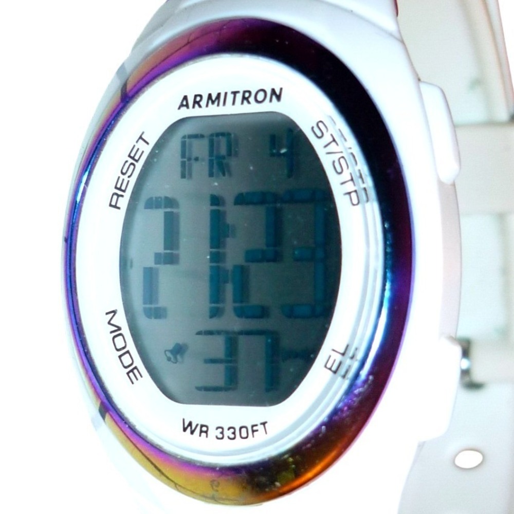 Armitron Pro Sport Digital Watch White Iridescent Oil Slick 45/7034 WR 330FT